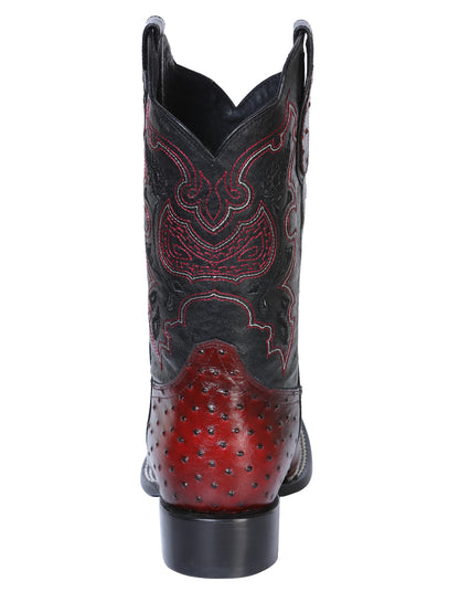 El General Men's Square Toe Cowboy Boot - Burgundy Ostrich Print 41901