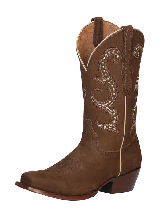 El General Women's Square Toe Cowboy Boot - Suede Brown 42192