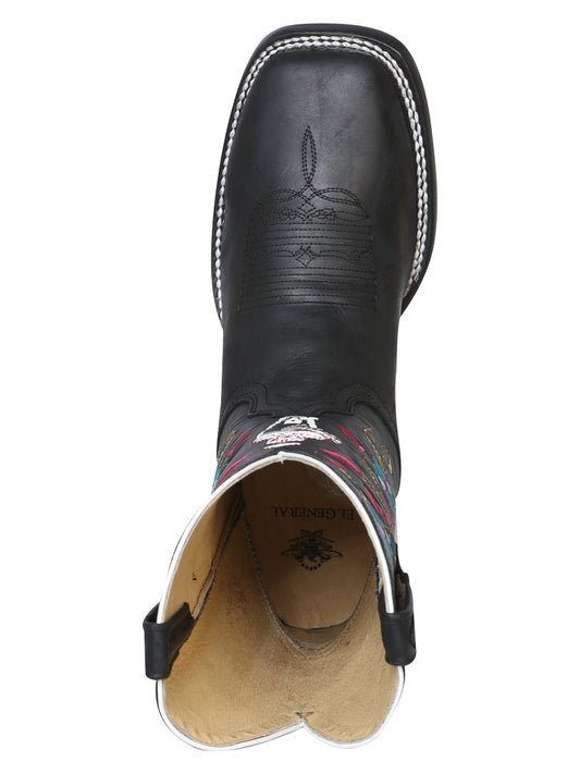 El General Women's Square Toe Cowboy Boot- Crazy Black 42976