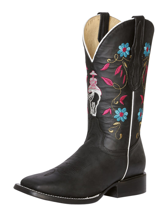 El General Women's Square Toe Cowboy Boot- Crazy Black 42976