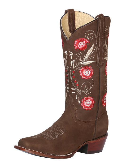 El General Women's Square Toe Cowboy Boot - Suede Brown 42984