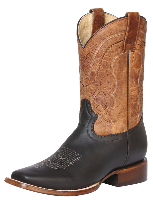 El General Men's Square Toe Cowboy Boot - Crazy - Dark Brown 42996