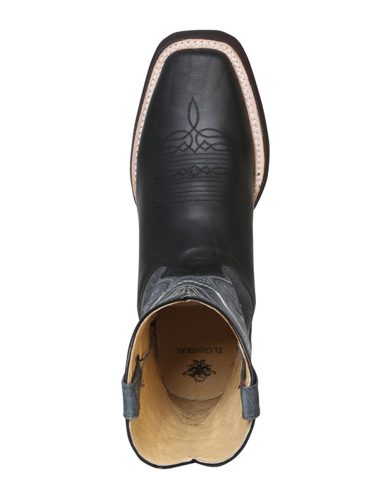 El General Men's Square Toe Cowboy Boot - Crazy  Black 43006