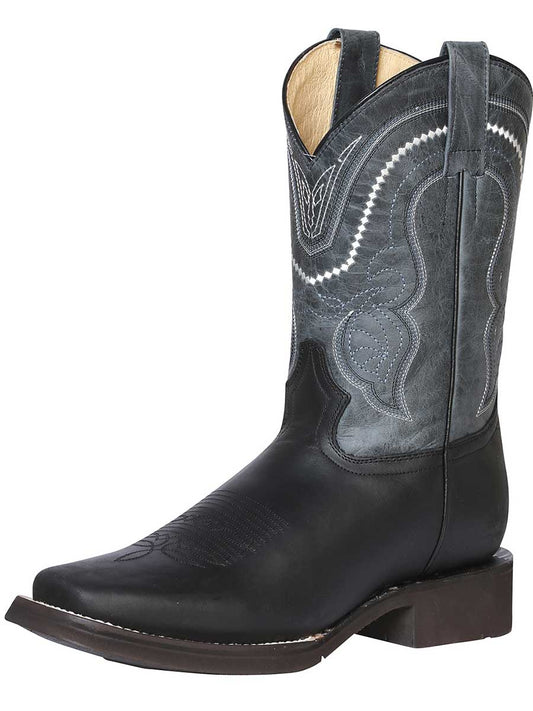 El General Men's Square Toe Cowboy Boot - Crazy  Black 43006