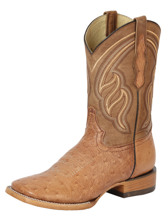El General Men's Exotic Square Toe Ostrich Belly Cowboy Boots - Brandy Bruciato 43516
