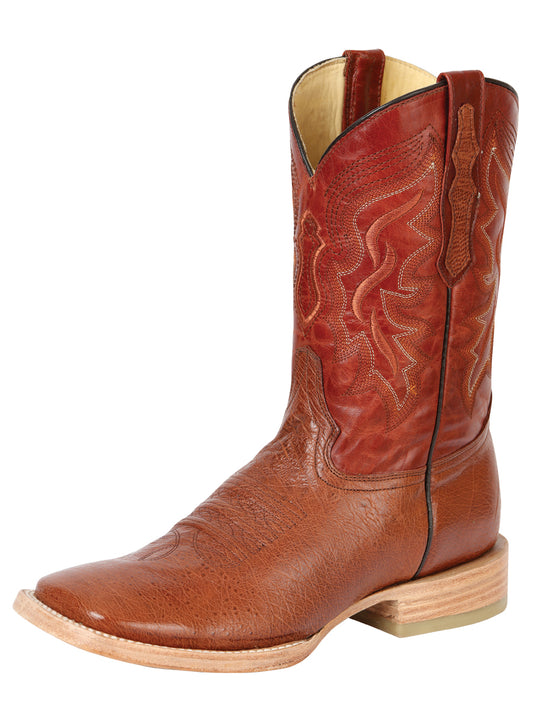 El General Men's Exotic Square Toe Ostrich Belly Cowboy Boots - Brandy 43517