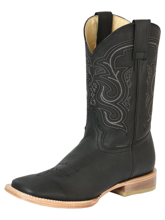 El General Men's Square Toe Cowboy Boot - Crazy Leather - Black 43534