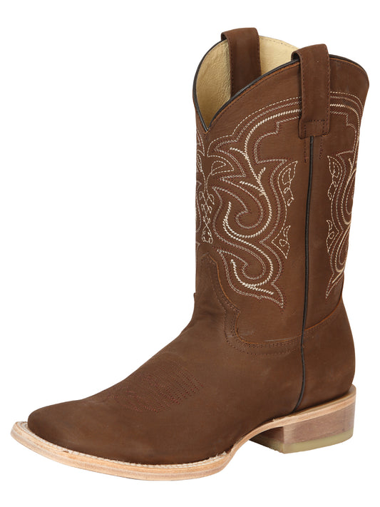El General 100 Años Men’s Square Toe Cowboy Boot - Nubuck Brown Canela 43536