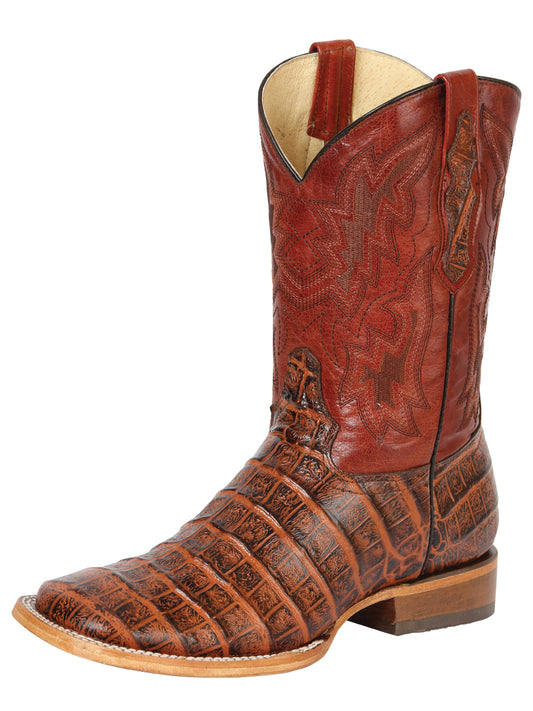 100 Años x El General Men's Square Toe Cowboy Boot - Brandy Caiman Belly Print 43630