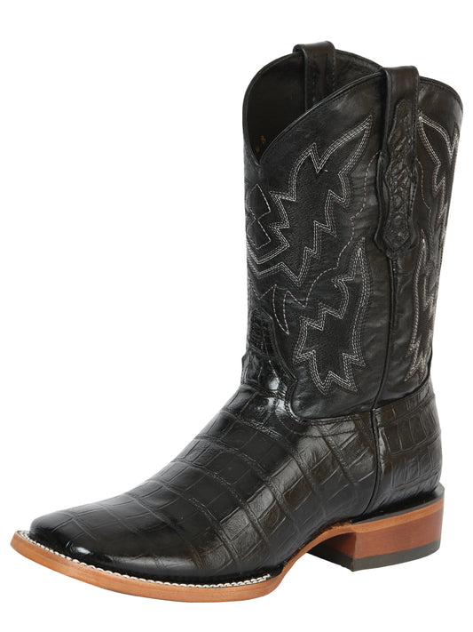 100 Años x El General Men's Square Toe Cowboy Boot- Black Caiman Belly Print 43633