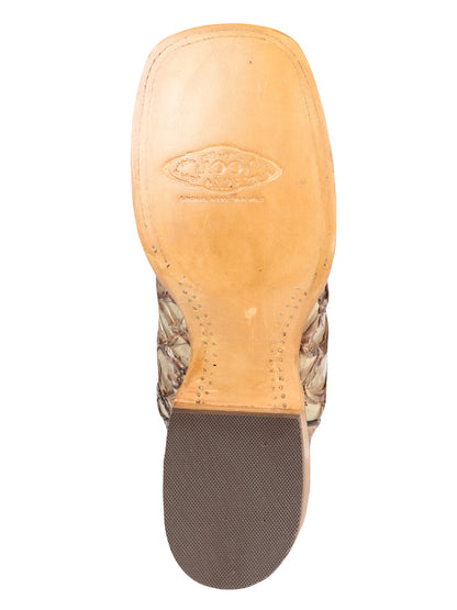 El General Men's Exotic Pirarucu Monster Fish Cowboy Boots - Cream 44114
