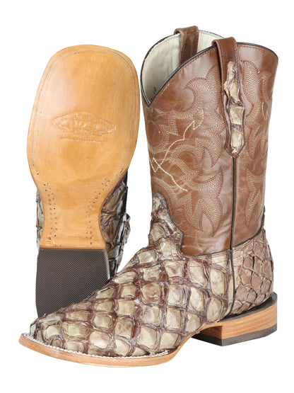 El General Men's Exotic Pirarucu Monster Fish Cowboy Boots - Cream 44114
