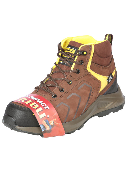 Caribu Men's Lace-up Steel Toe Work Ankle Boot -  Brown/Yellow 44362