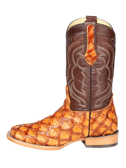 El General Men's Exotic Square Toe Pirarucu Monster Fish cowboy Boots - Honey 44606