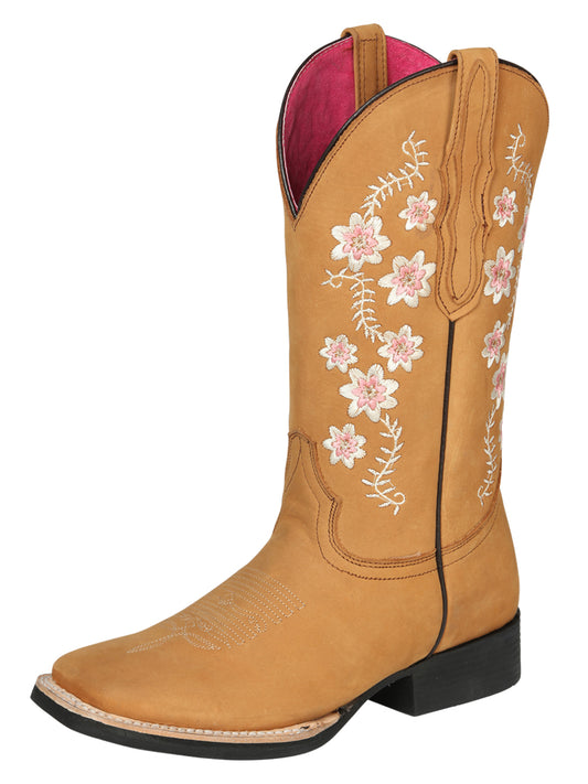 El General Women's Square Toe Cowboy Boot - Nubuck Peach 44644