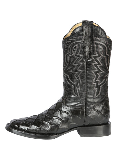 El General Men's Square Toe Cowboy Boot - Black Pirarucu Monster Fish Print 44663