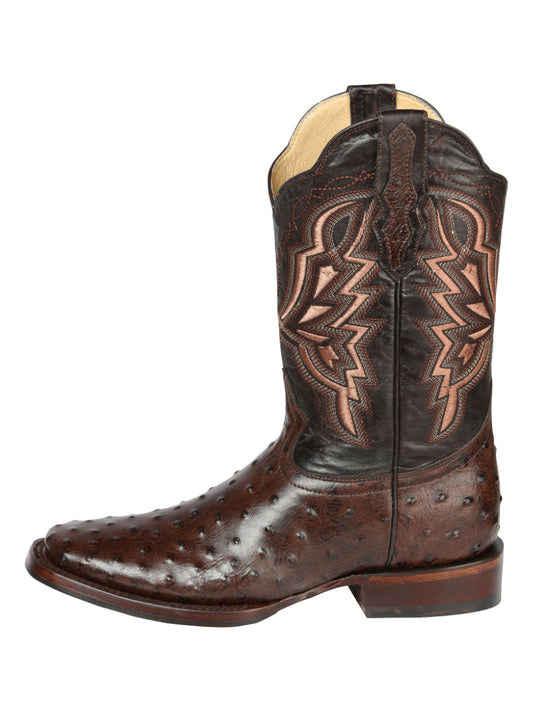 El General Men's Square Toe Cowboy Boot- Brown Ostrich Print  44665