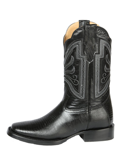 El General Men's Square Toe Cowboy Boot - Black Lizard Print 44666