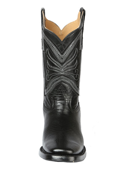 El General Men's Square Toe Cowboy Boot - Black Lizard Print 44666