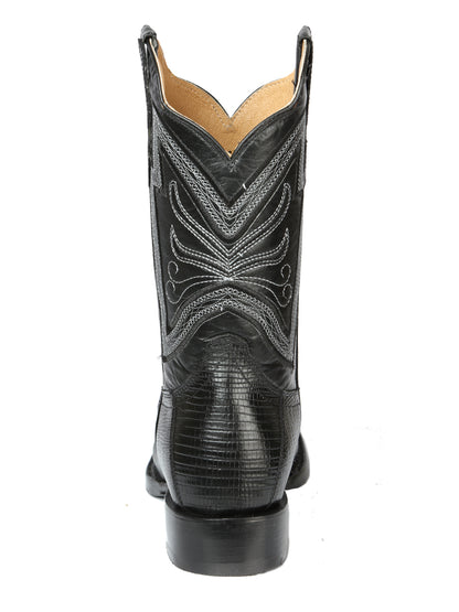 El General Men's Square Toe Cowboy Boot - Black Lizard Print 44666