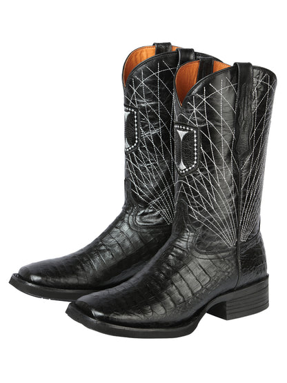 El General Men's Square Cowboy Boots - Black Caiman Print - 44671