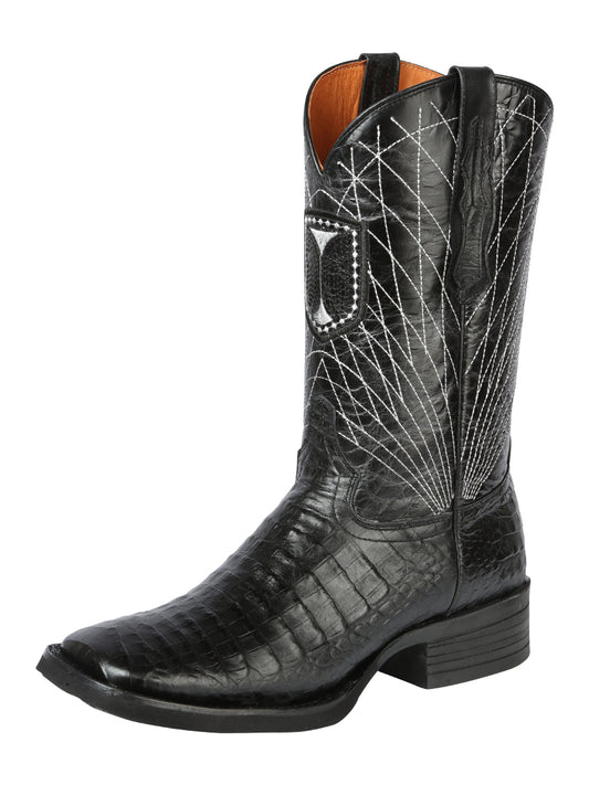 El General Men's Square Cowboy Boots - Black Caiman Print - 44671