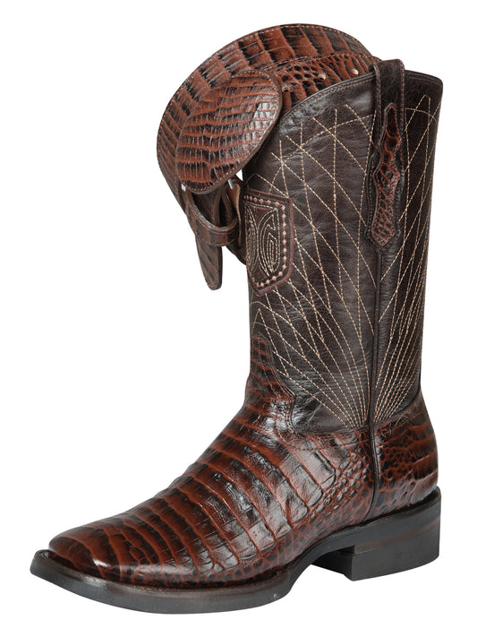 El General Men's Square Toe Cowboy Booy - Brown Caiman Print  44672