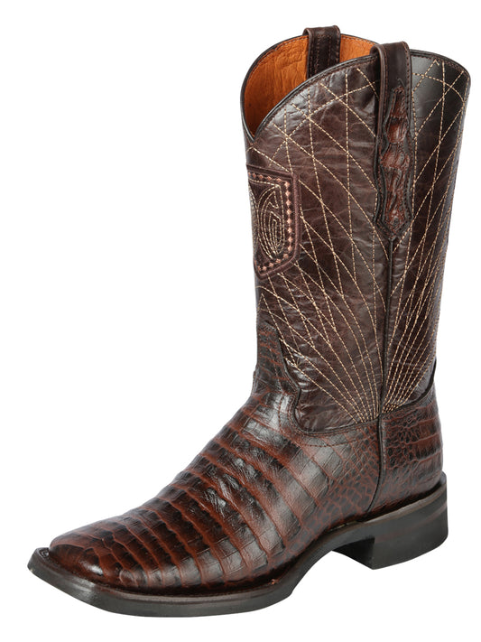 El General Men's Square Toe Cowboy Booy - Brown Caiman Print  44672