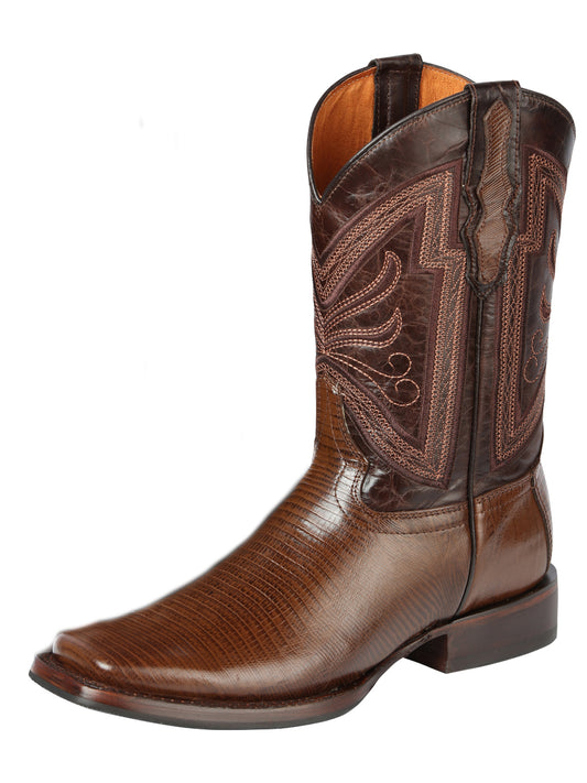 El General Men's Square Toe Cowboy Boot - Brown Lizard Print 44674