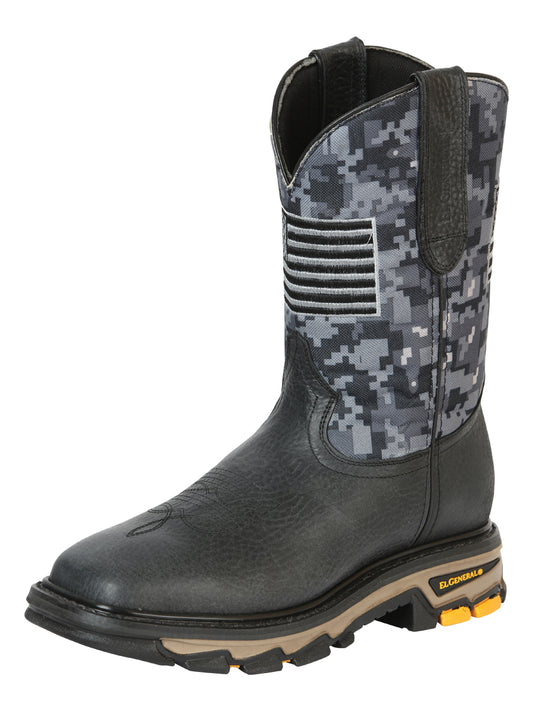 El General Men’s Square Toe Work Boot - Stars and Stripes - Black 44756