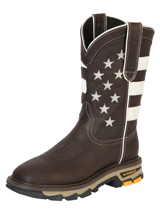 El General Men’s Square Toe Work Boot - Stars and Stripes - Chocolate 44759
