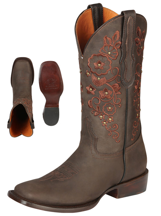 El General Women’s Square Toe Cowboy Boots - Crazy Leather - Brown 44847
