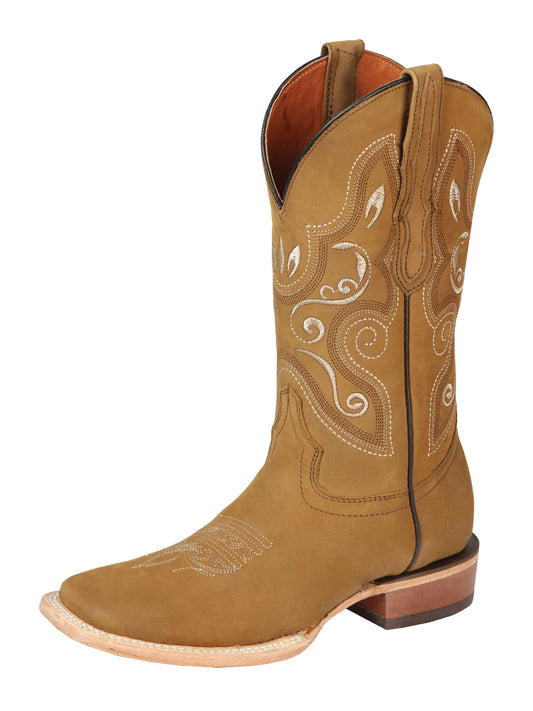 El General Women’s Square Toe Cowboy Boots - Nubuck Leather - Honey 44848