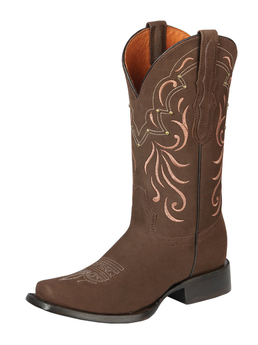 El General Women’s Narrow Square Toe Cowboy Boots - Nubuck Leather - Camel 44849