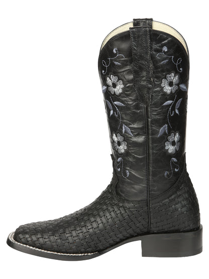 El General Women’s Square Toe Cowboy Boots Petatillo/Woven Pattern - Black 44856