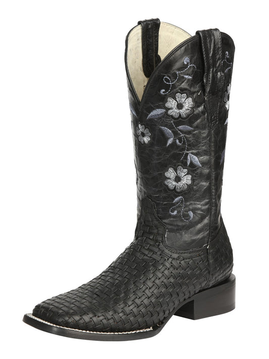 El General Women’s Square Toe Cowboy Boots Petatillo/Woven Pattern - Black 44856