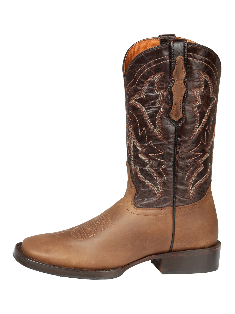 El General Men’s Wide Square Toe Cowboy Boots - Tobacco Brown 44859