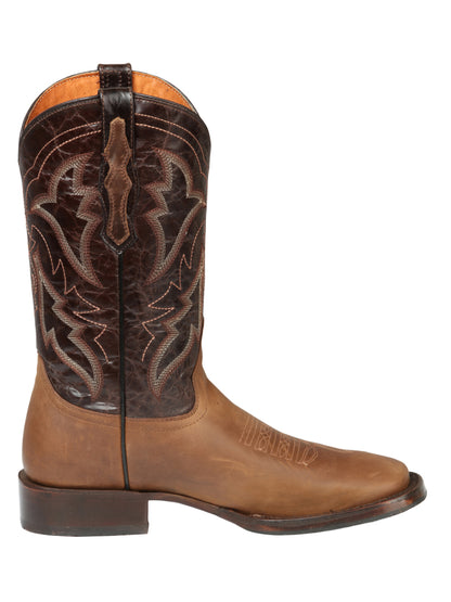 El General Men’s Wide Square Toe Cowboy Boots - Tobacco Brown 44859