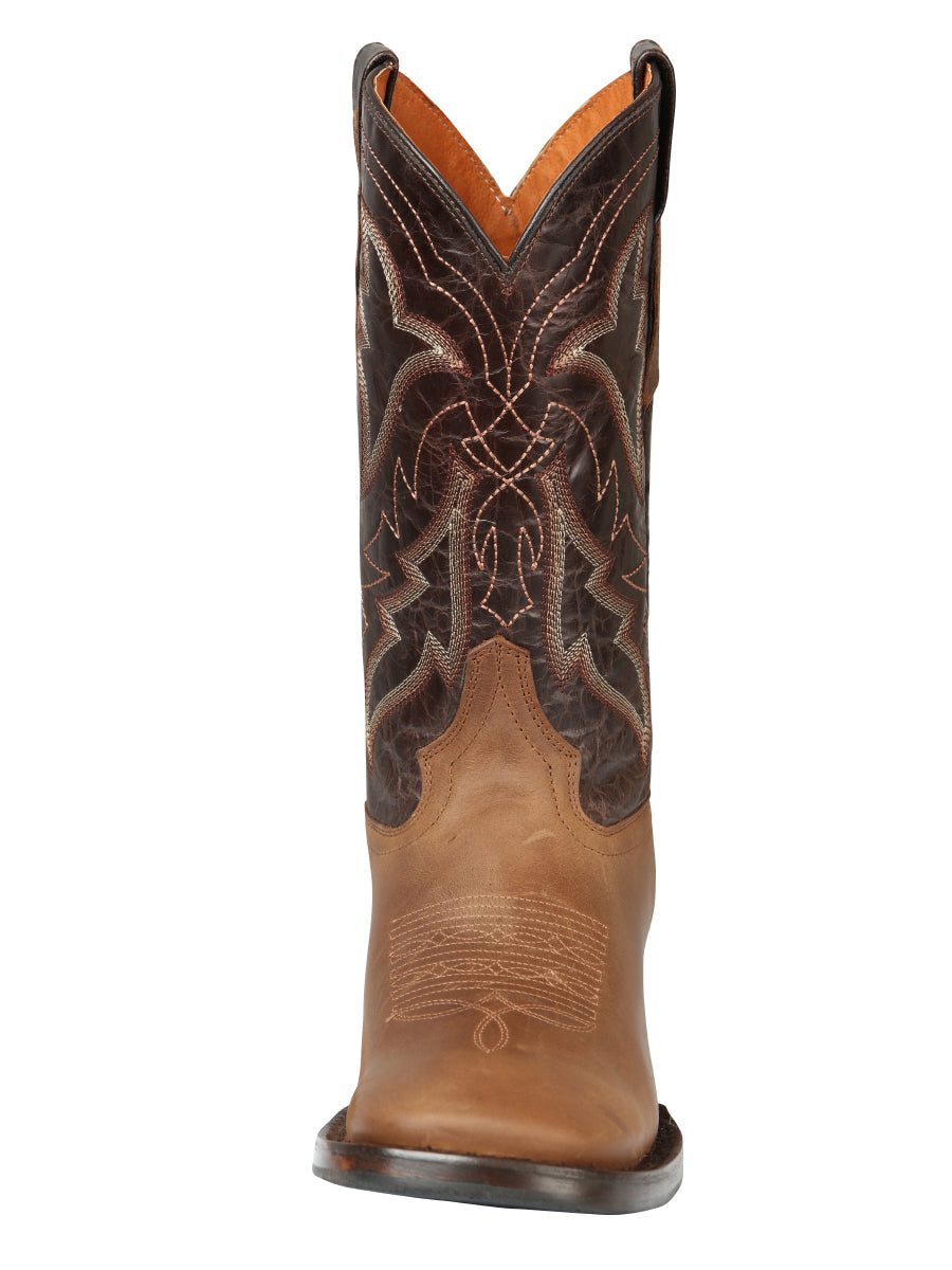 El General Men’s Wide Square Toe Cowboy Boots - Tobacco Brown 44859