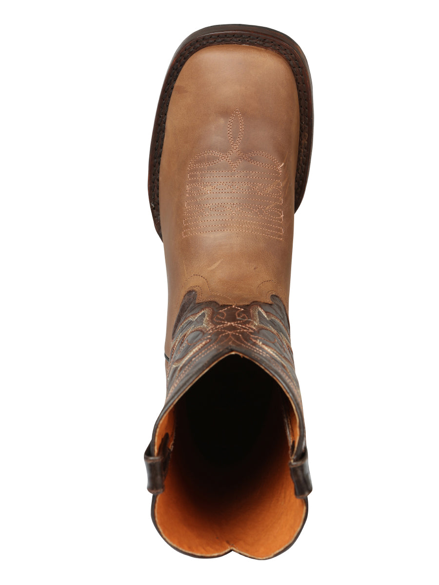 El General Men’s Wide Square Toe Cowboy Boots - Tobacco Brown 44859
