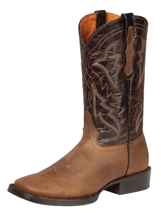 El General Men’s Wide Square Toe Cowboy Boots - Tobacco Brown 44859