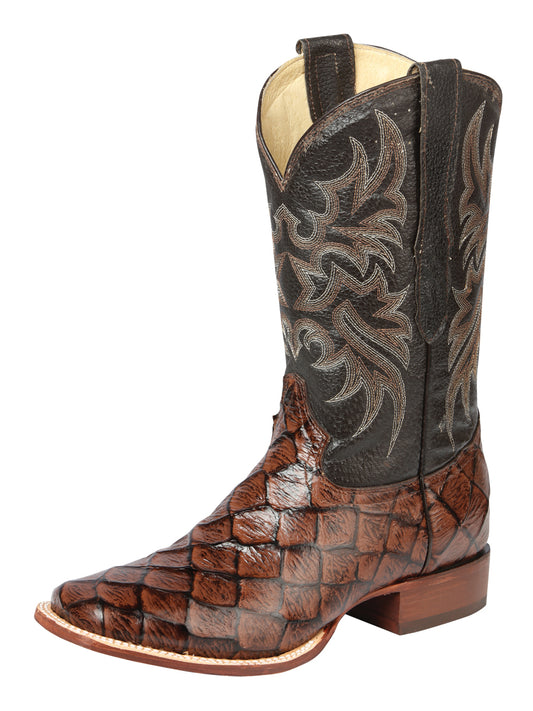 El Señor de los Cielos x El General Men’s Square Toe Cowboy Boot - Pirarucu Monster Fish Print - Brown 44931