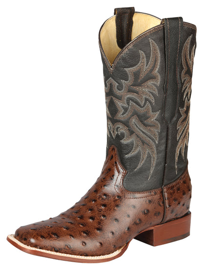 El Señor de los Cielos x El General Men’s Square Toe Cowboy Boot - Ostrich Print - Brown 44934