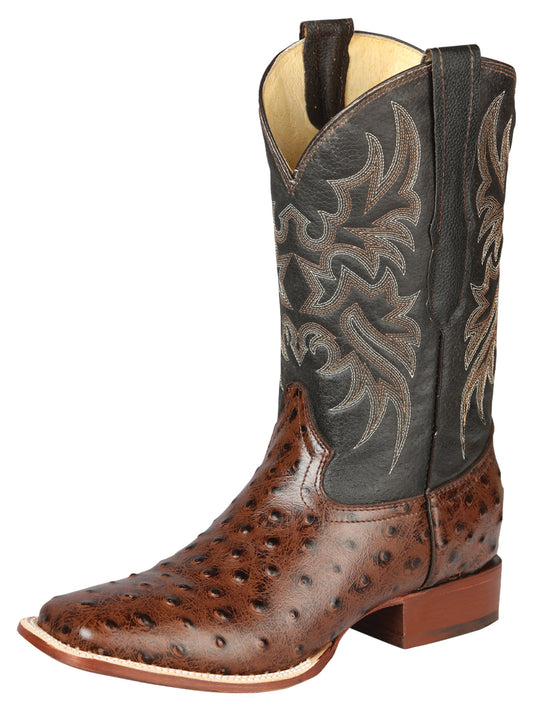 El Señor de los Cielos x El General Men’s Square Toe Cowboy Boot - Ostrich Print - Brown 44934