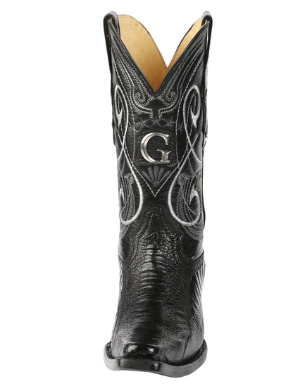 El General Men's Exotic Real Genuine Ostrich Leg Cowboy Boots - Versace Toe - Black 45067