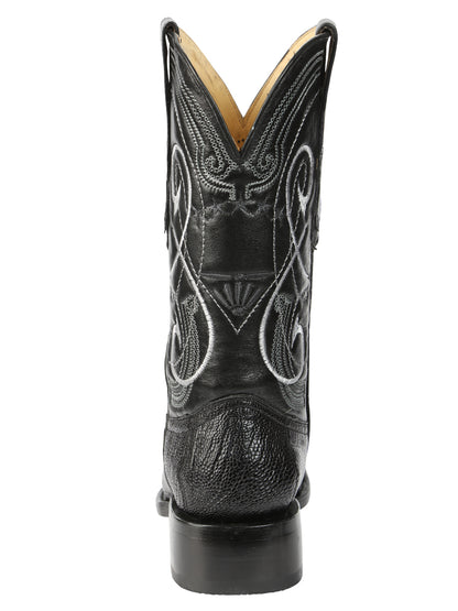 El General Men's Exotic Real Genuine Ostrich Leg Cowboy Boots - Versace Toe - Black 45067