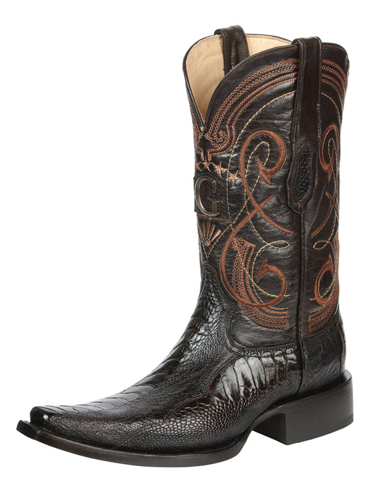 El General Men's Exotic Ostrich Leg Cowboy Boot - Versace Toe  - Brown 45068