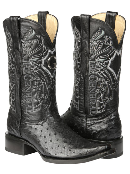 El General Men's Exotic Full Quill Ostrich Cowboy Boot - Versace Toe - Black 45075