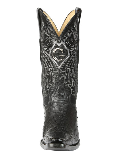 El General Men's Exotic Full Quill Ostrich Cowboy Boot - Versace Toe - Black 45075