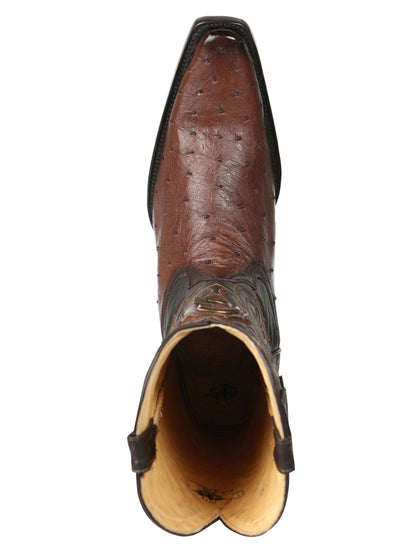 El General Men's Exotic Full Quill Ostrich Cowboy Boot -Versace Toe   - Brown 45076